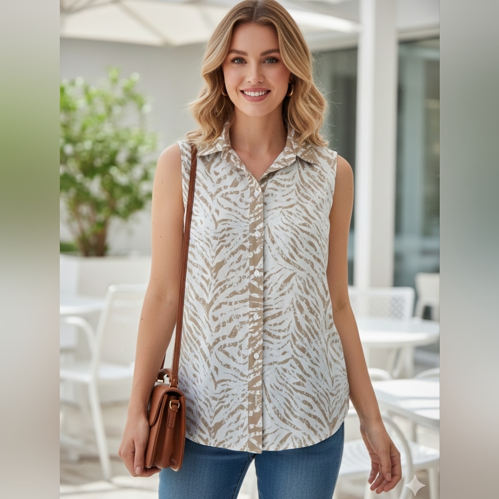 Liverpool Beige and White Sleeveless Blouse - Picture 4 of 6